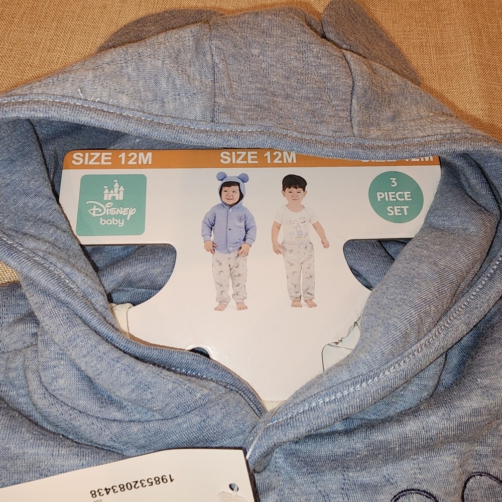 Disney Baby Mickey Mouse 3-Piece Outfit Set Hoodie‎ Joggers Bodysuit 12M NWT - Picture 6 of 7